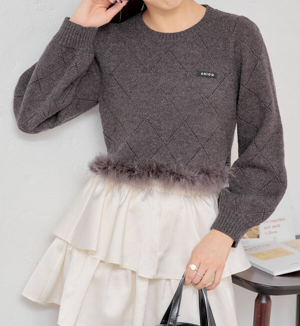 「裾ファー付きパフデザインニット」|ニット・セーター|