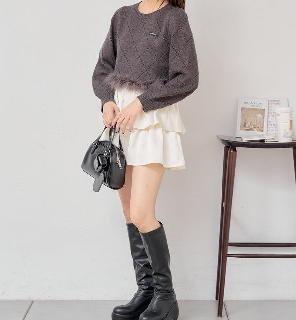  「裾ファー付きパフデザインニット」|ニット・セーター|