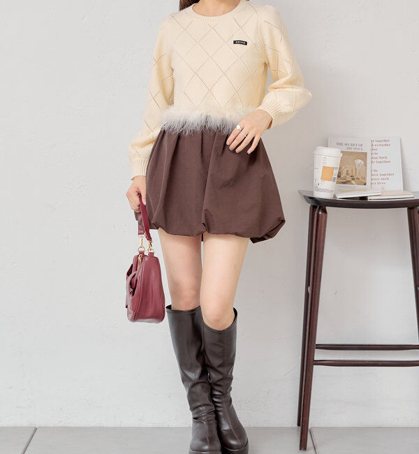  「裾ファー付きパフデザインニット」|ニット・セーター|