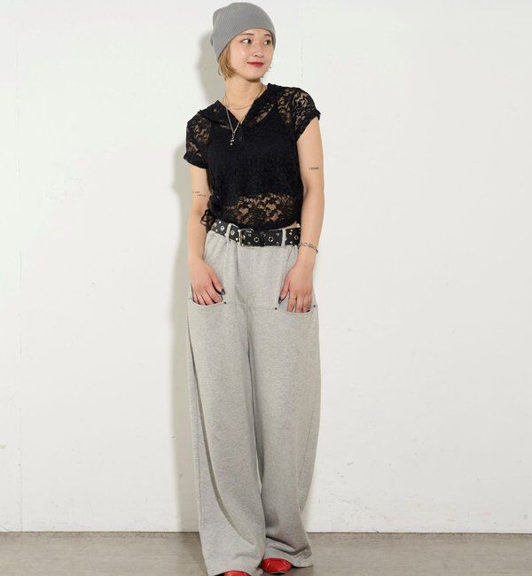  「【新色レース】シアー/レース  ヘンリー半袖パーカー」|Tシャツ・カットソー|