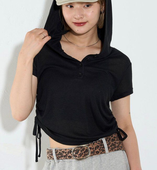  「【新色レース】シアー/レース  ヘンリー半袖パーカー」|Tシャツ・カットソー|