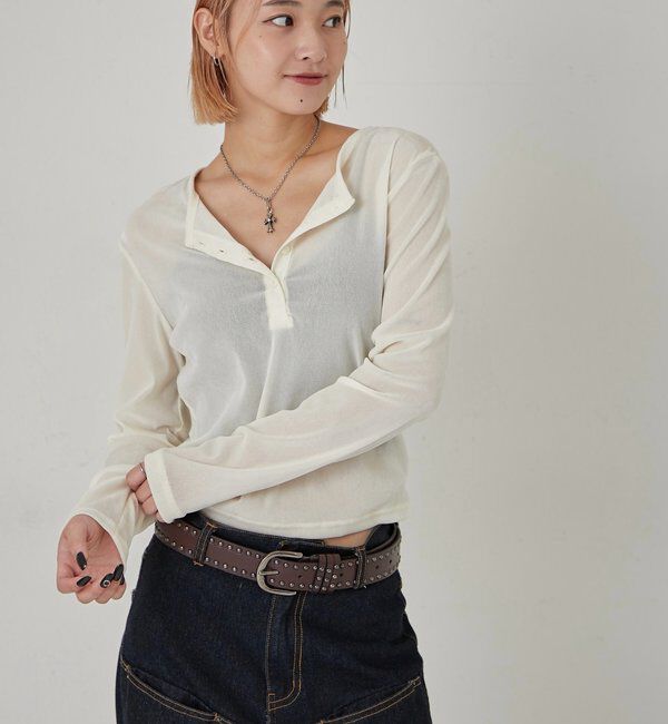  「フロッキーメッシュ ヘンリートップス」|Tシャツ・カットソー|