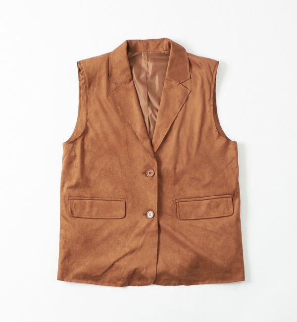  「フェイクスウェードテーラードジレ」|テーラードジャケット|キャメル