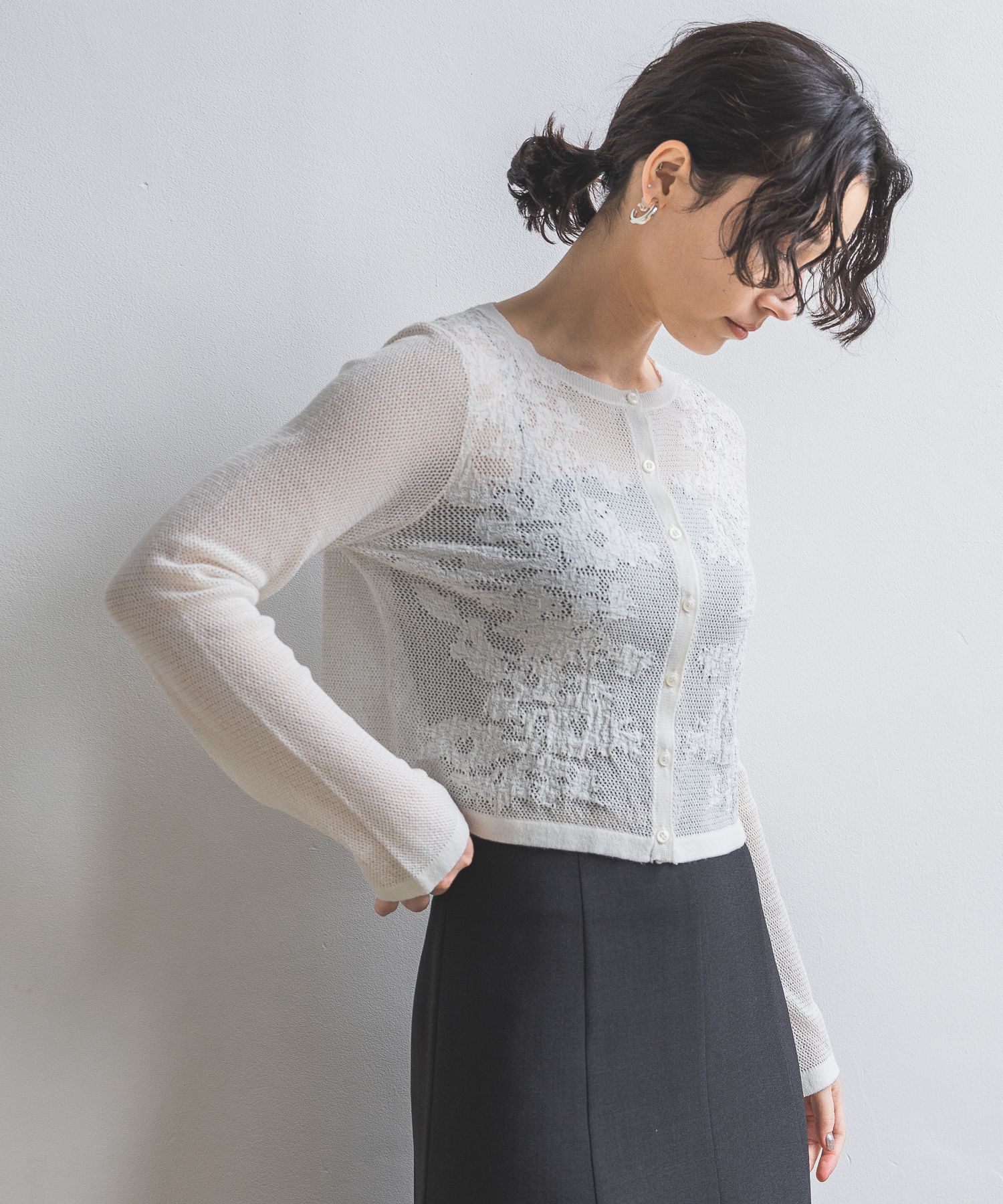 A part by 「メッシュレースカーディガン」|カーディガン|オフホワイト