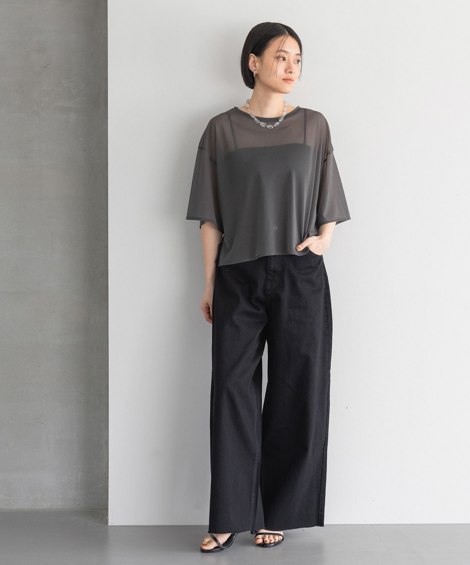 A part by 「シアーBIGプルオーバー_5分袖」|Tシャツ・カットソー|グレー