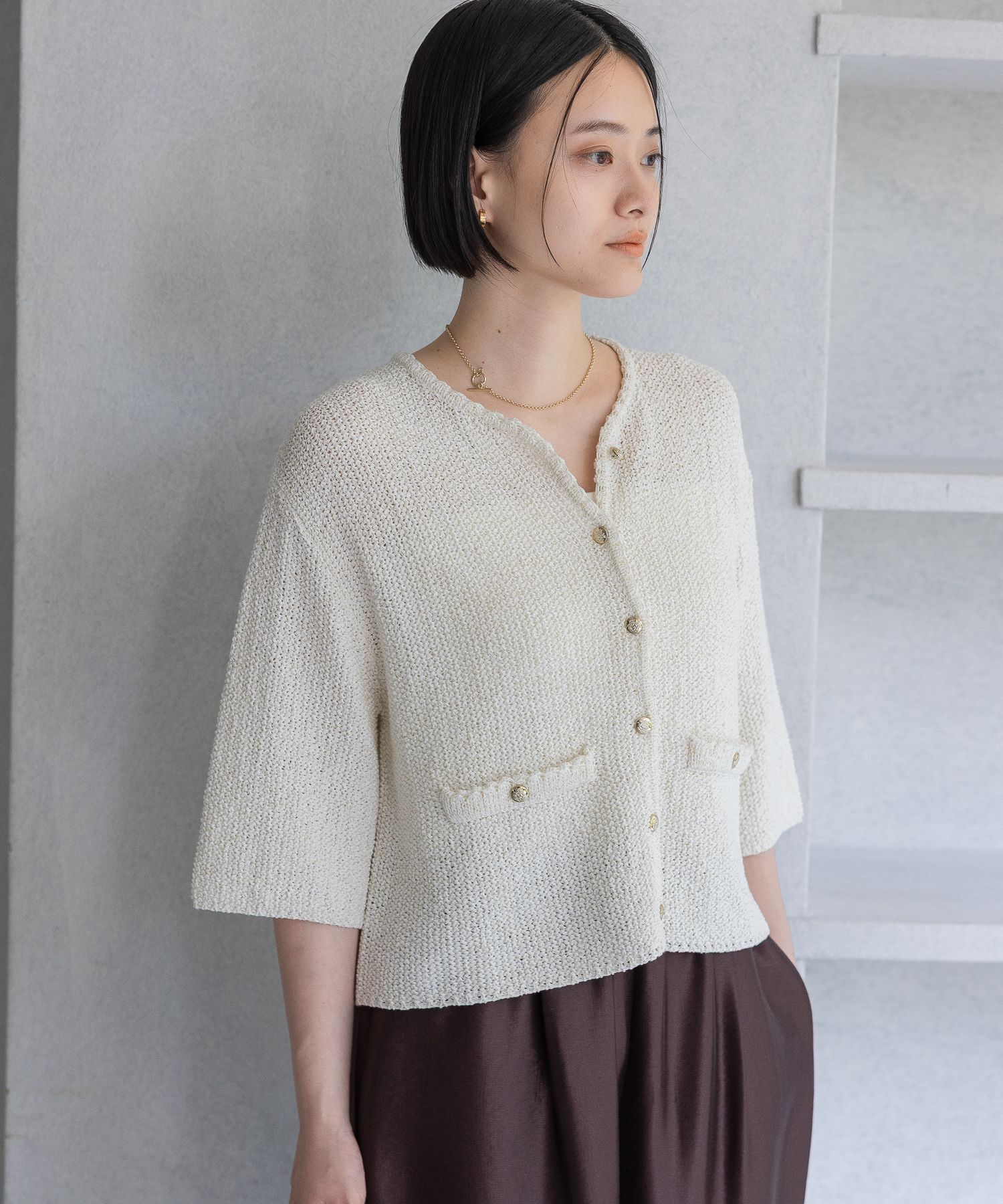 A part by 「ラメツィードニットカーディガン_半袖」|ニット・セーター|