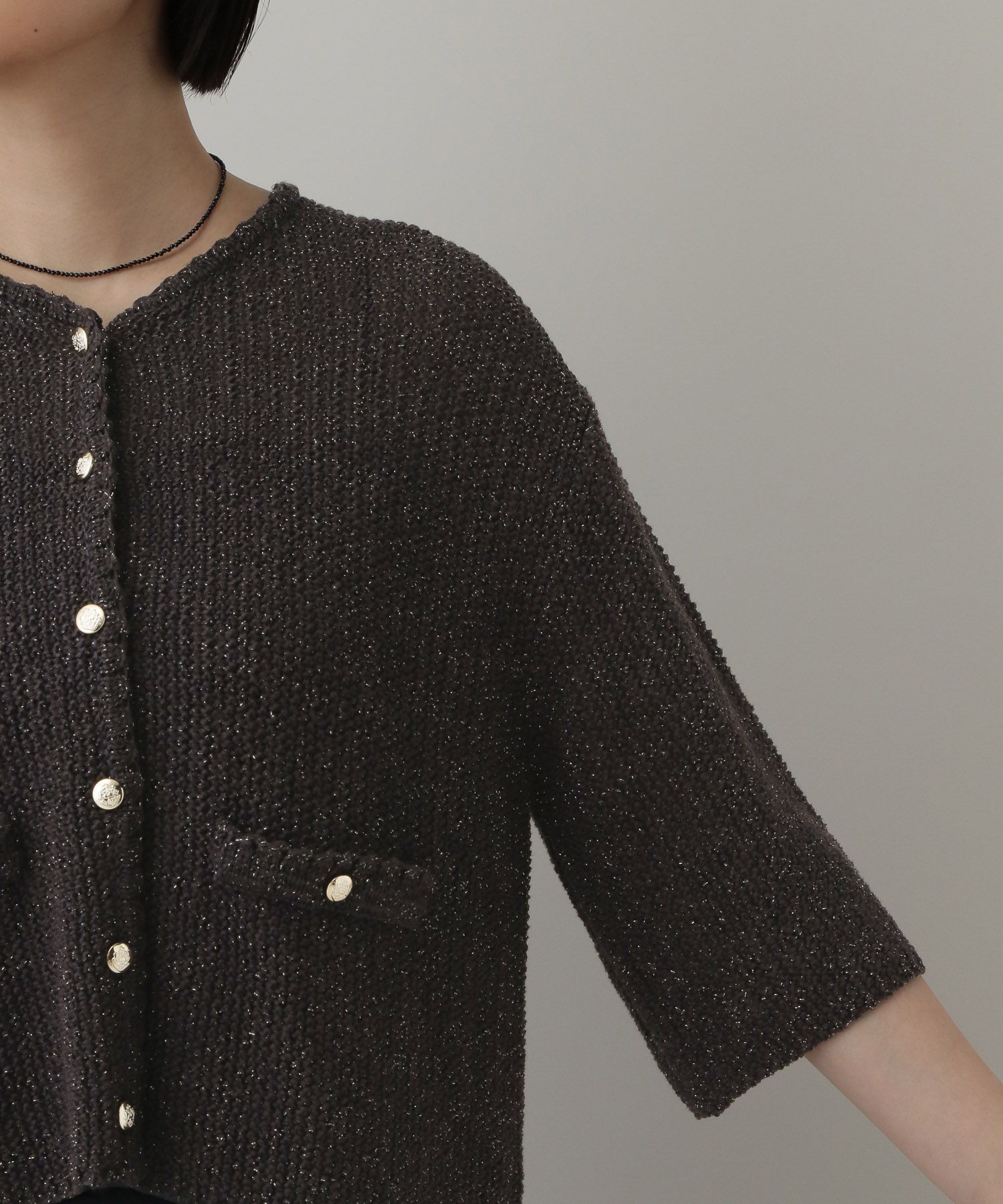 A part by 「ラメツィードニットカーディガン_半袖」|ニット・セーター|