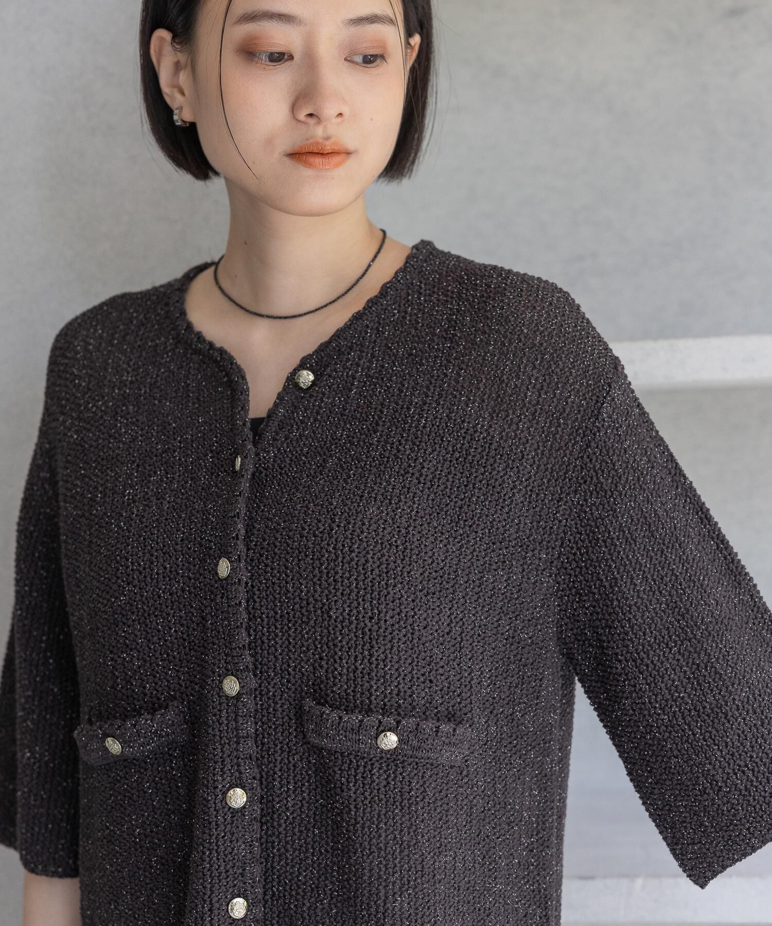 A part by 「ラメツィードニットカーディガン_半袖」|ニット・セーター|