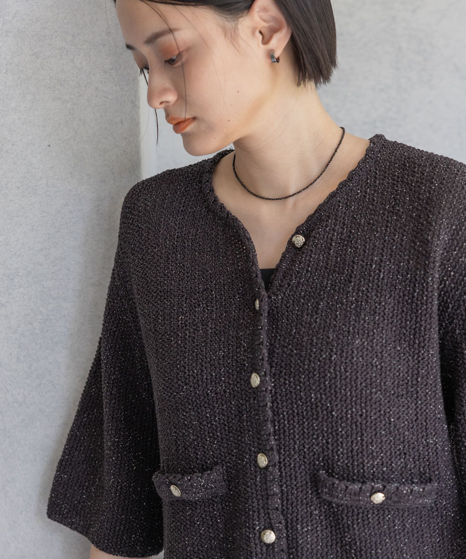 A part by 「ラメツィードニットカーディガン_半袖」|ニット・セーター|