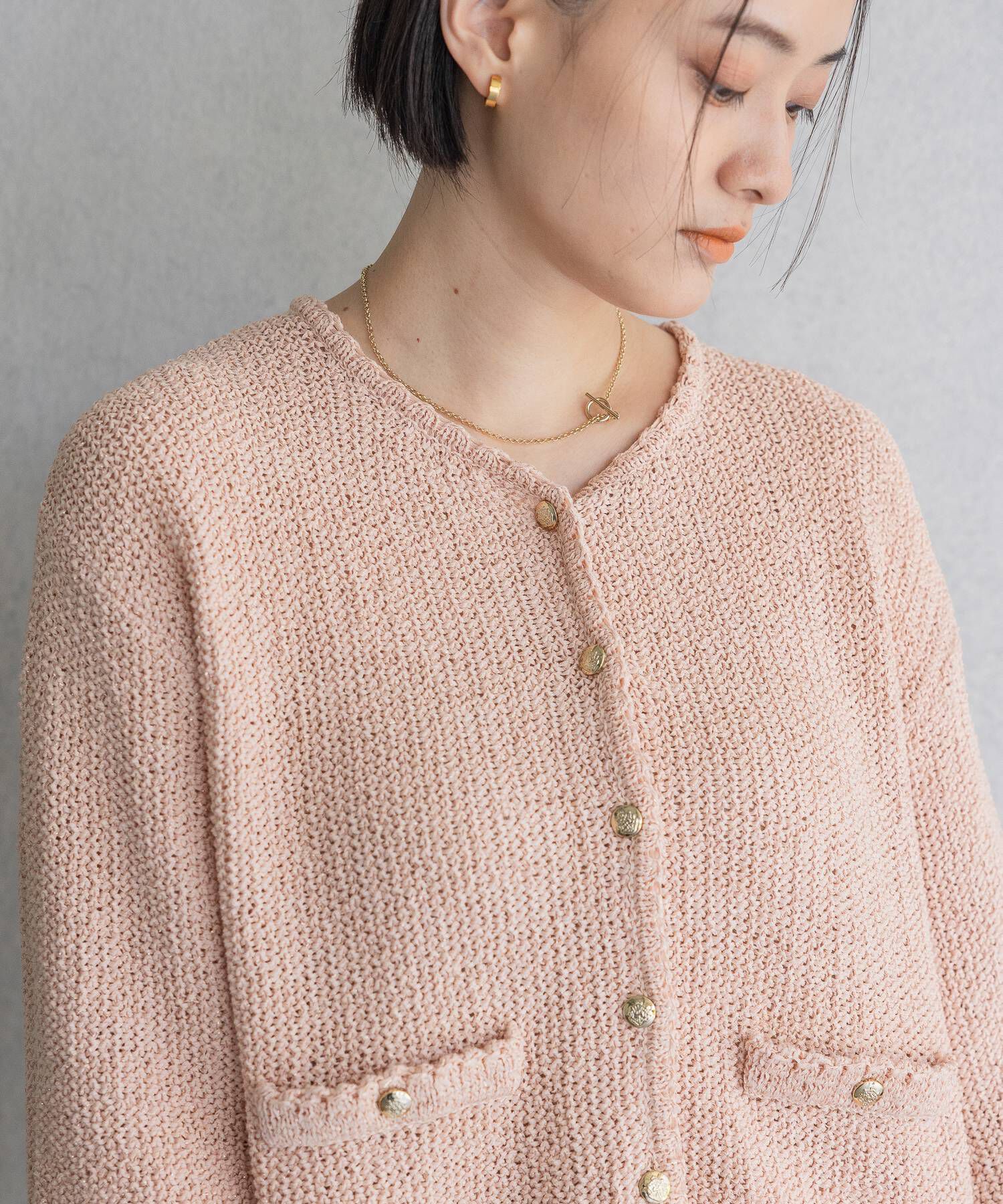 A part by 「ラメツィードニットカーディガン_半袖」|ニット・セーター|