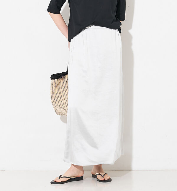 collex「【WEB限定】サテンロングフレアスカート」|スカート|シルバー