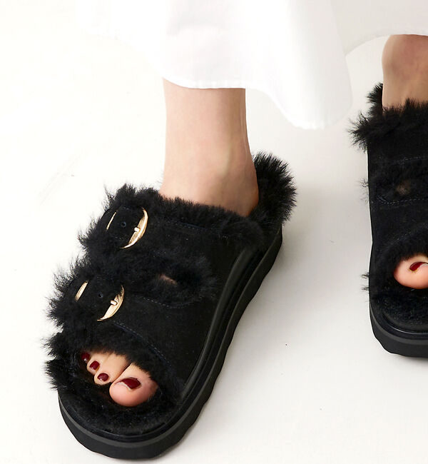 Rouge vif「【MOHI／モヒ】 ムートンベルトサンダル」|サンダル|ブラック