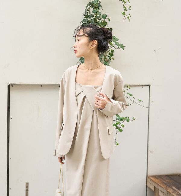 Rouge vif「【一部店舗限定】【2点セット】シングルジャケット&times;キャミワンピSET」|ノーカラージャケット|