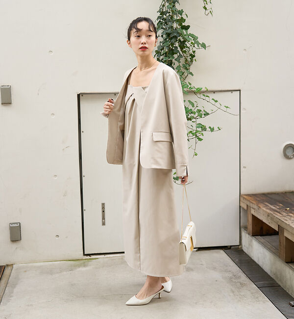 Rouge vif「【一部店舗限定】【2点セット】シングルジャケット&times;キャミワンピSET」|ノーカラージャケット|