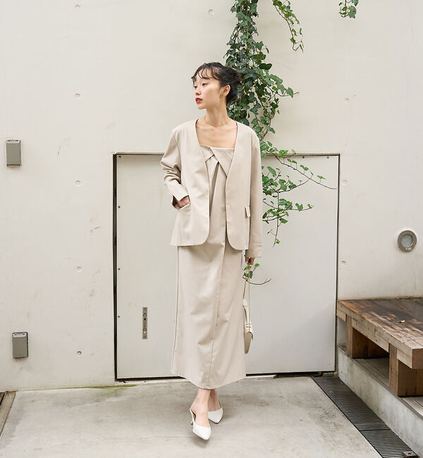 Rouge vif「【一部店舗限定】【2点セット】シングルジャケット&times;キャミワンピSET」|ノーカラージャケット|