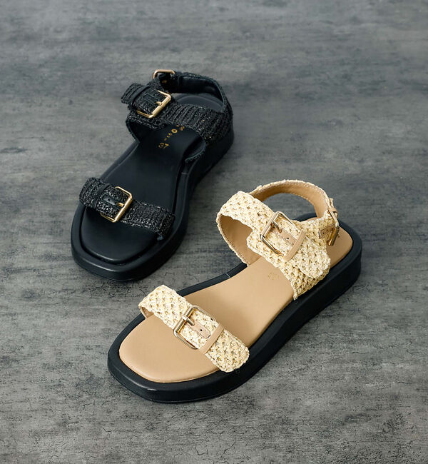 Rouge vif「【PAOLO BOVE / パオロ ボーヴ】ラフィアベルトサンダル / 厚底サン」|サンダル|