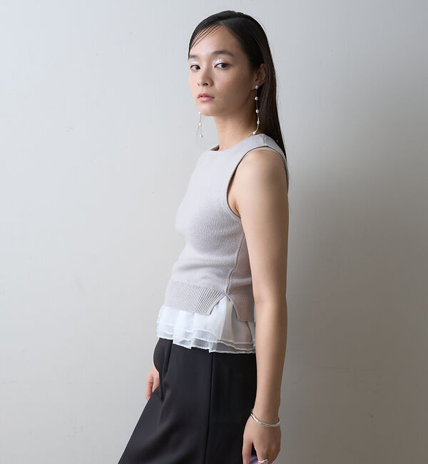 Rouge vif「【一部店舗限定】チュールコンビノースリーブプルオーバー」|ニット・セーター|