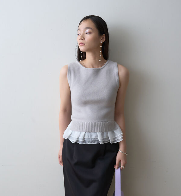 Rouge vif「【一部店舗限定】チュールコンビノースリーブプルオーバー」|ニット・セーター|