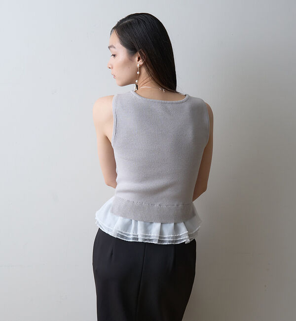 Rouge vif「【一部店舗限定】チュールコンビノースリーブプルオーバー」|ニット・セーター|