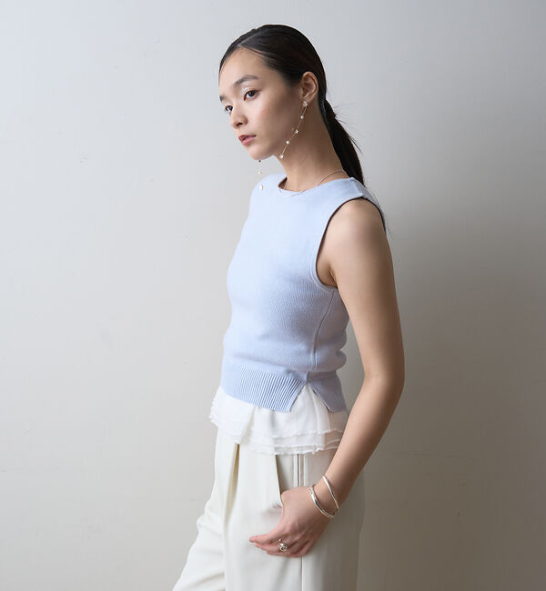 Rouge vif「【一部店舗限定】チュールコンビノースリーブプルオーバー」|ニット・セーター|