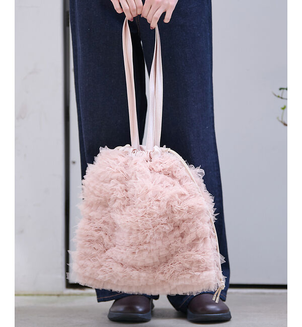 Rouge vif「【Ampersand / アンパサンド】Tulle frill bag/ME-2」|トートバッグ|アイボリー