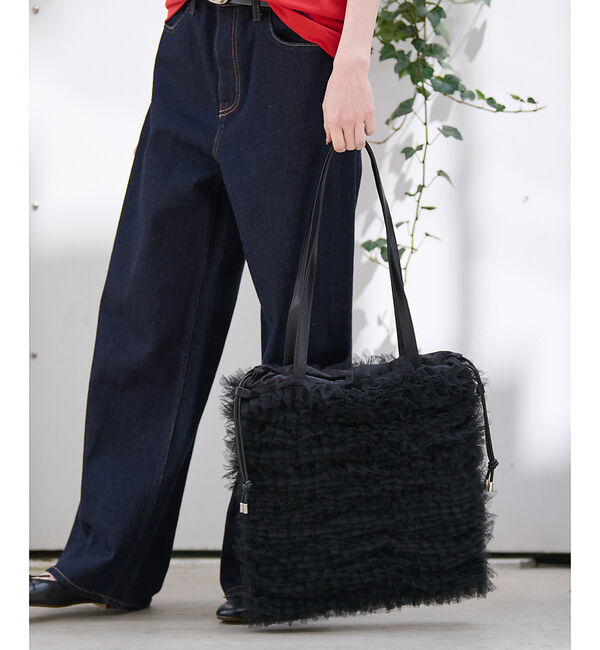 Rouge vif「【Ampersand / アンパサンド】Tulle frill bag/ME-2」|トートバッグ|ブラック