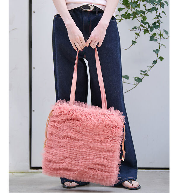 Rouge vif「【Ampersand / アンパサンド】Tulle frill bag/ME-2」|トートバッグ|ピンク