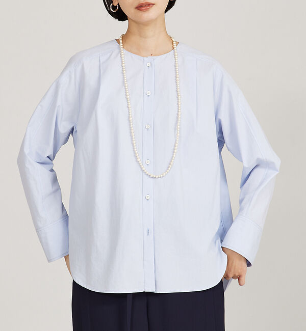 qualite「オーガニックコットンタイプライターシャツ」|シャツ・ブラウス|ライトブルー