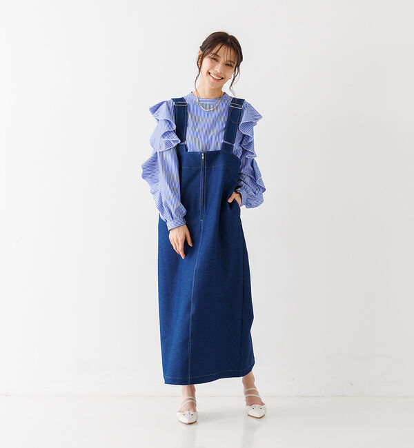 abahouse mavie「ジャージーデニムジャンパースカート」|ジャンパースカート|