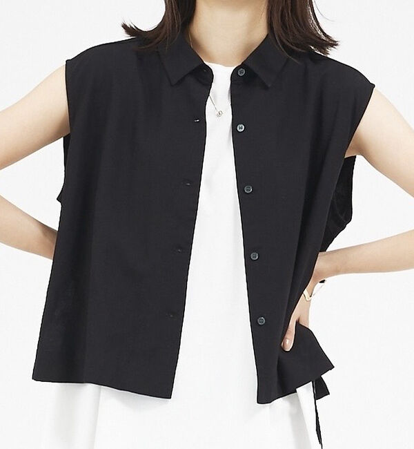 abahouse mavie「【セットアップ対応】レーヨンリネンノースリーブシャツ」|シャツ・ブラウス|ブラック