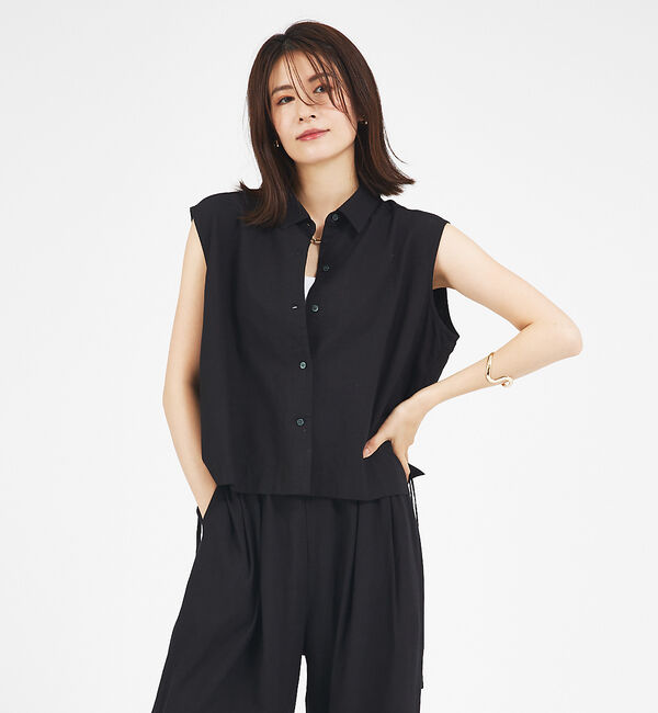 abahouse mavie「【セットアップ対応】レーヨンリネンノースリーブシャツ」|シャツ・ブラウス|