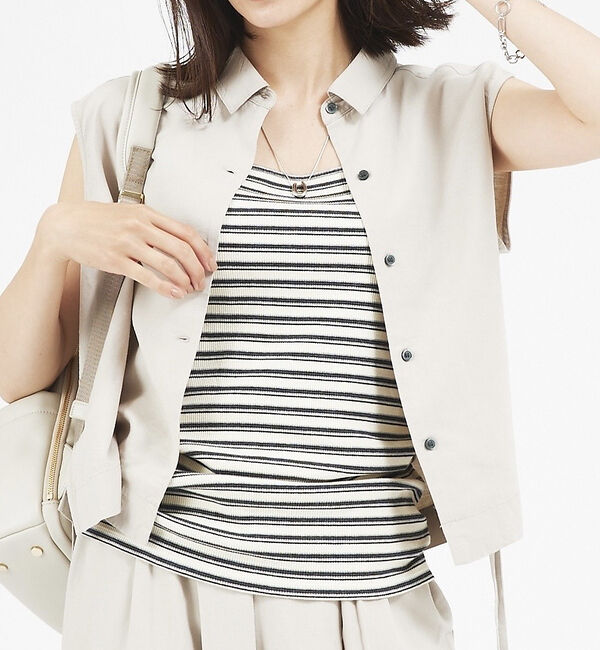 abahouse mavie「【セットアップ対応】レーヨンリネンノースリーブシャツ」|シャツ・ブラウス|ベージュ