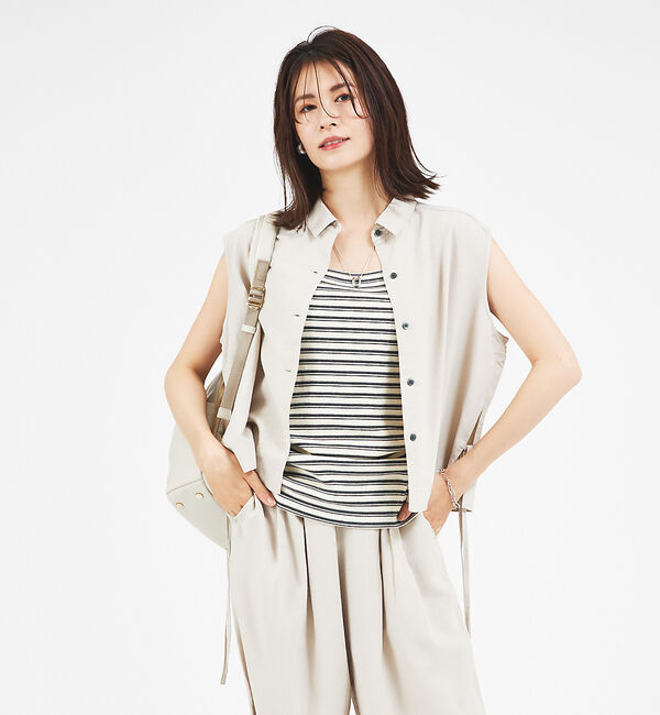 abahouse mavie「【セットアップ対応】レーヨンリネンノースリーブシャツ」|シャツ・ブラウス|