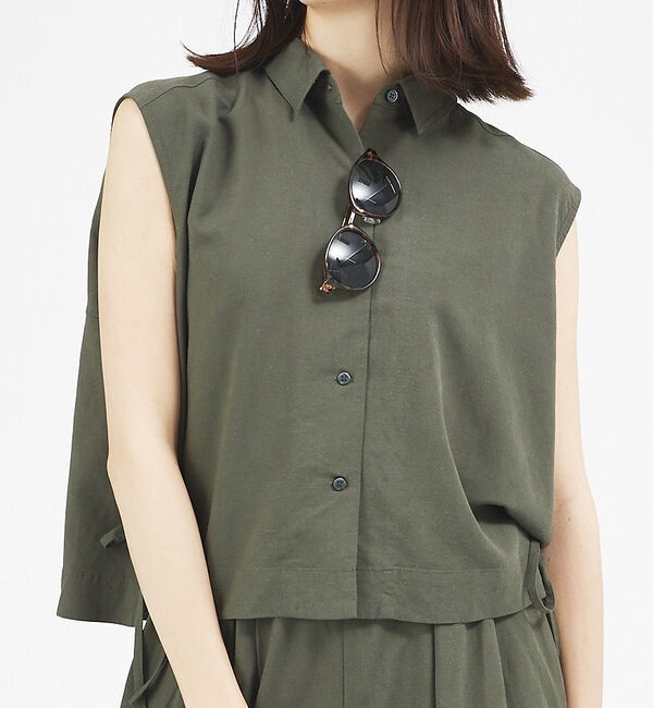 abahouse mavie「【セットアップ対応】レーヨンリネンノースリーブシャツ」|シャツ・ブラウス|カーキ