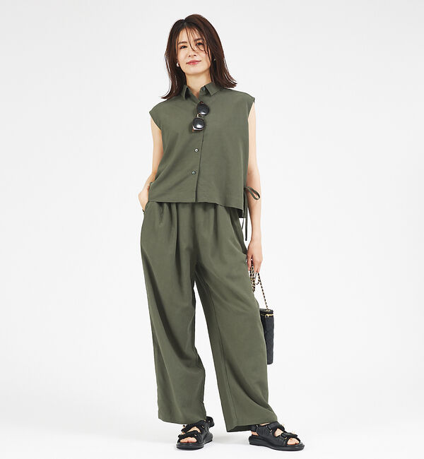 abahouse mavie「【セットアップ対応】レーヨンリネンノースリーブシャツ」|シャツ・ブラウス|