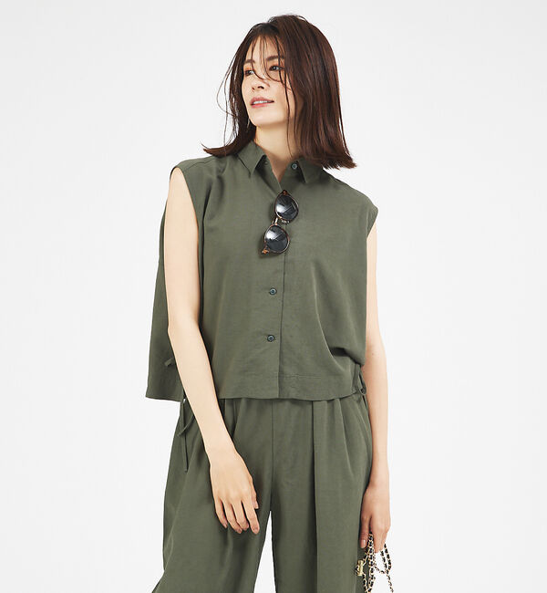 abahouse mavie「【セットアップ対応】レーヨンリネンノースリーブシャツ」|シャツ・ブラウス|