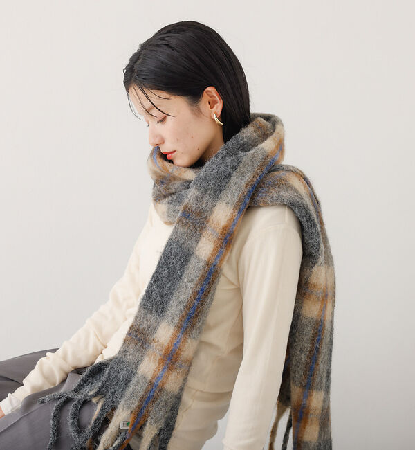 abahouse mavie「ウール混チェックストール」|マフラー|グレー系その他1