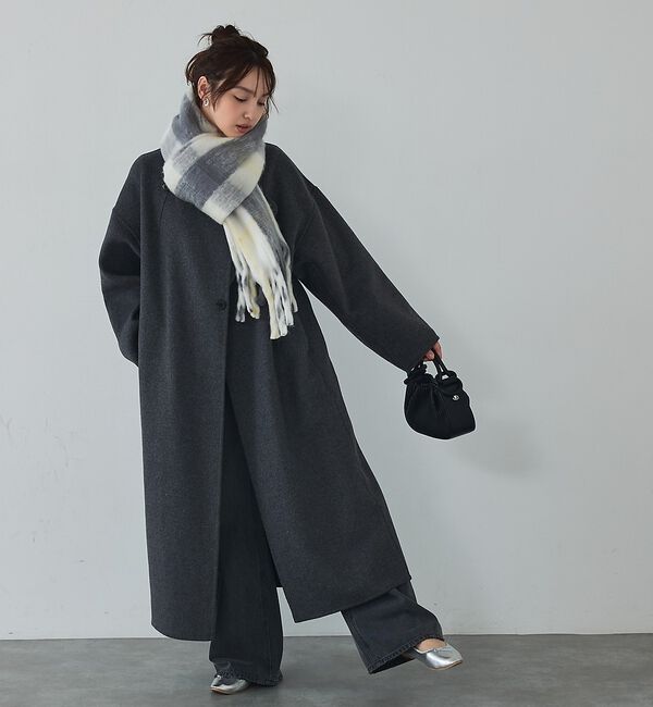 abahouse mavie「【体型カバー】ノーカラーロングコート」|ノーカラーコート|