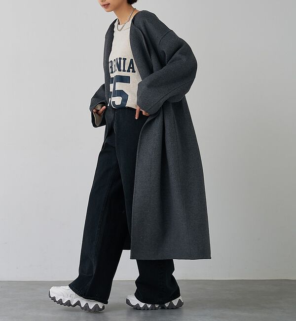 abahouse mavie「【体型カバー】ノーカラーロングコート」|ノーカラーコート|