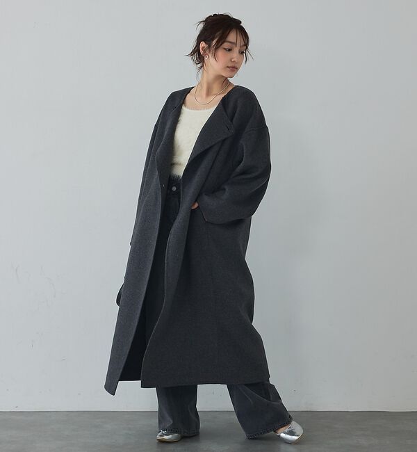 abahouse mavie「【体型カバー】ノーカラーロングコート」|ノーカラーコート|