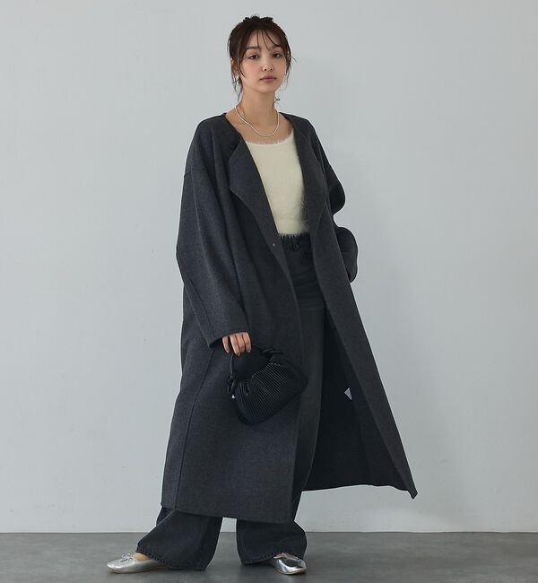 abahouse mavie「【体型カバー】ノーカラーロングコート」|ノーカラーコート|