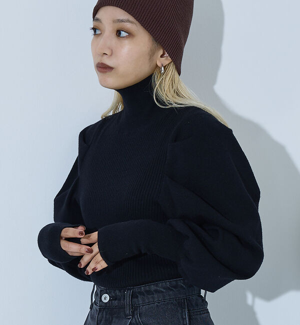 NOMINE「ボリュームスリーブタートルニット」|ニット・セーター|ブラック