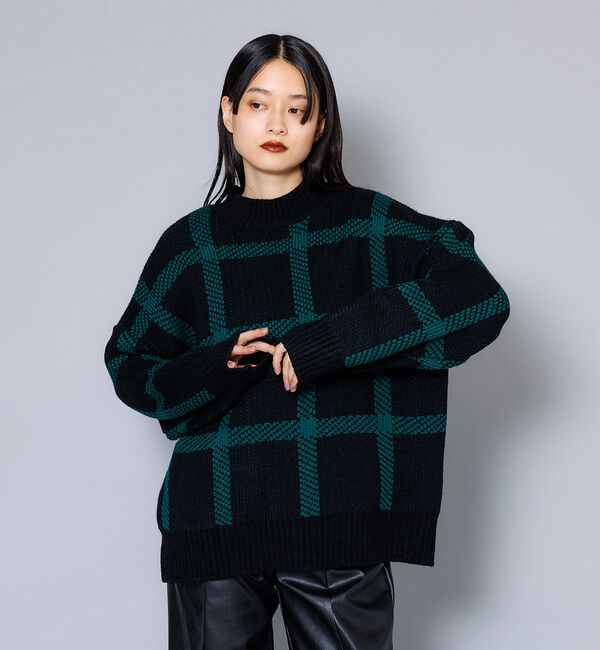 NOMINE「ビックチェックニット」|ニット・セーター|グリーン
