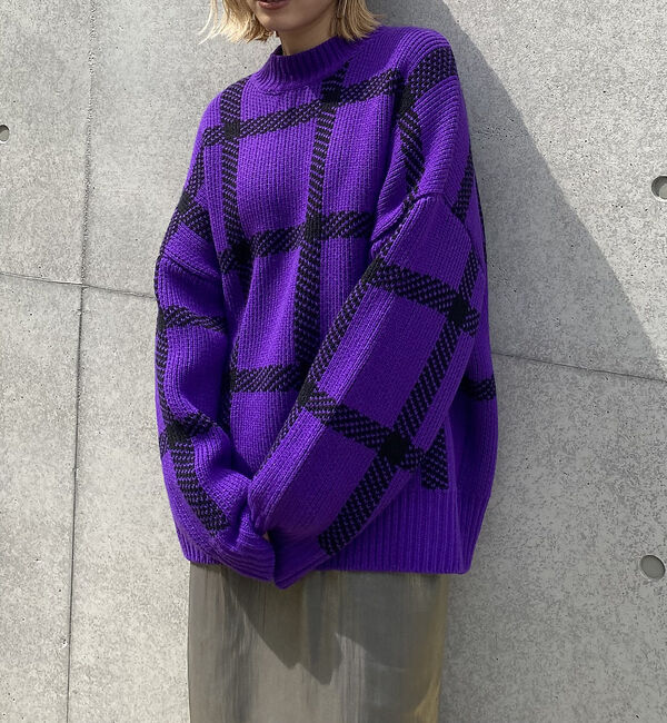 NOMINE「ビックチェックニット」|ニット・セーター|パープル