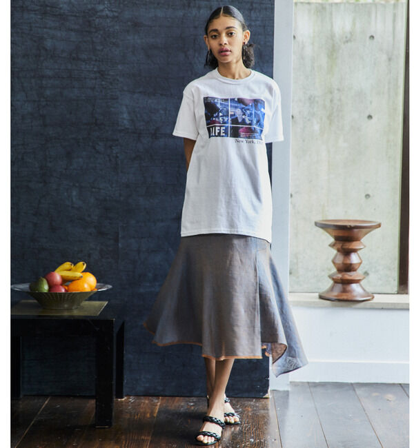 Soffitto「リネンヘリンボーンマーメイド変形スカート」|スカート|ブルー系その他