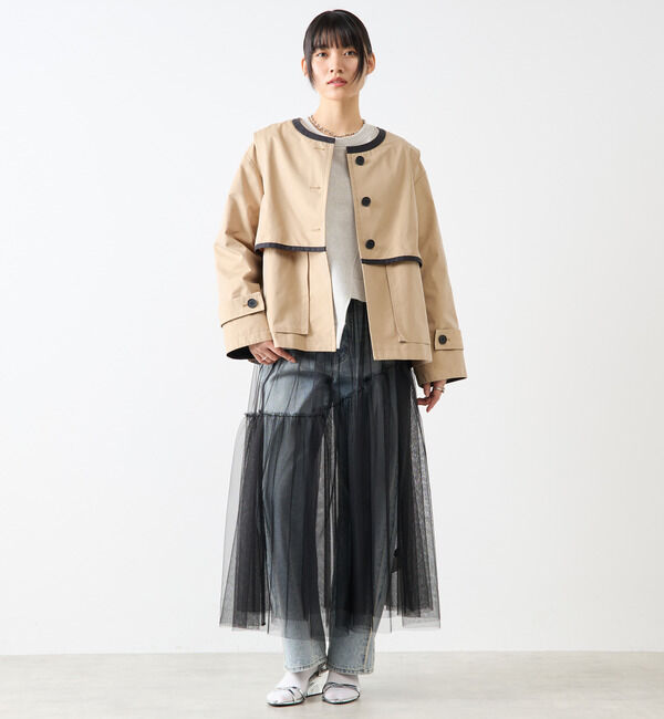 Soffitto「2枚着てる風配色パイピング短丈コート」|その他|