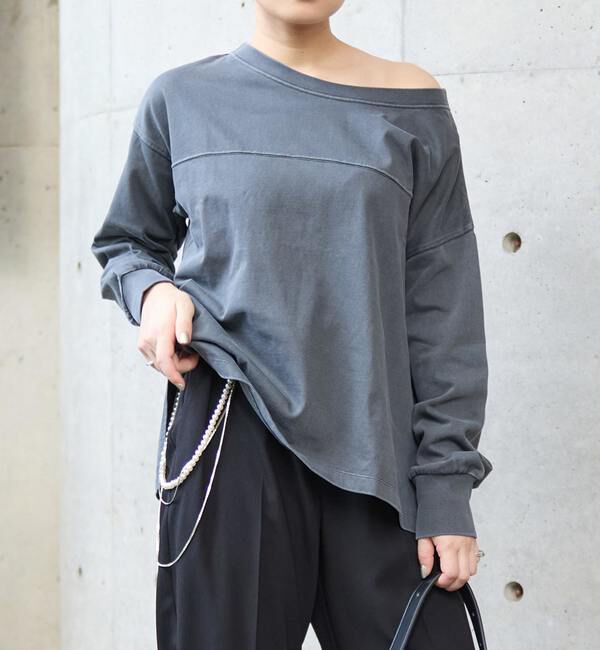 Soffitto「ボートネックピグメント染めプルオーバー」|Tシャツ・カットソー|チャコールグレー