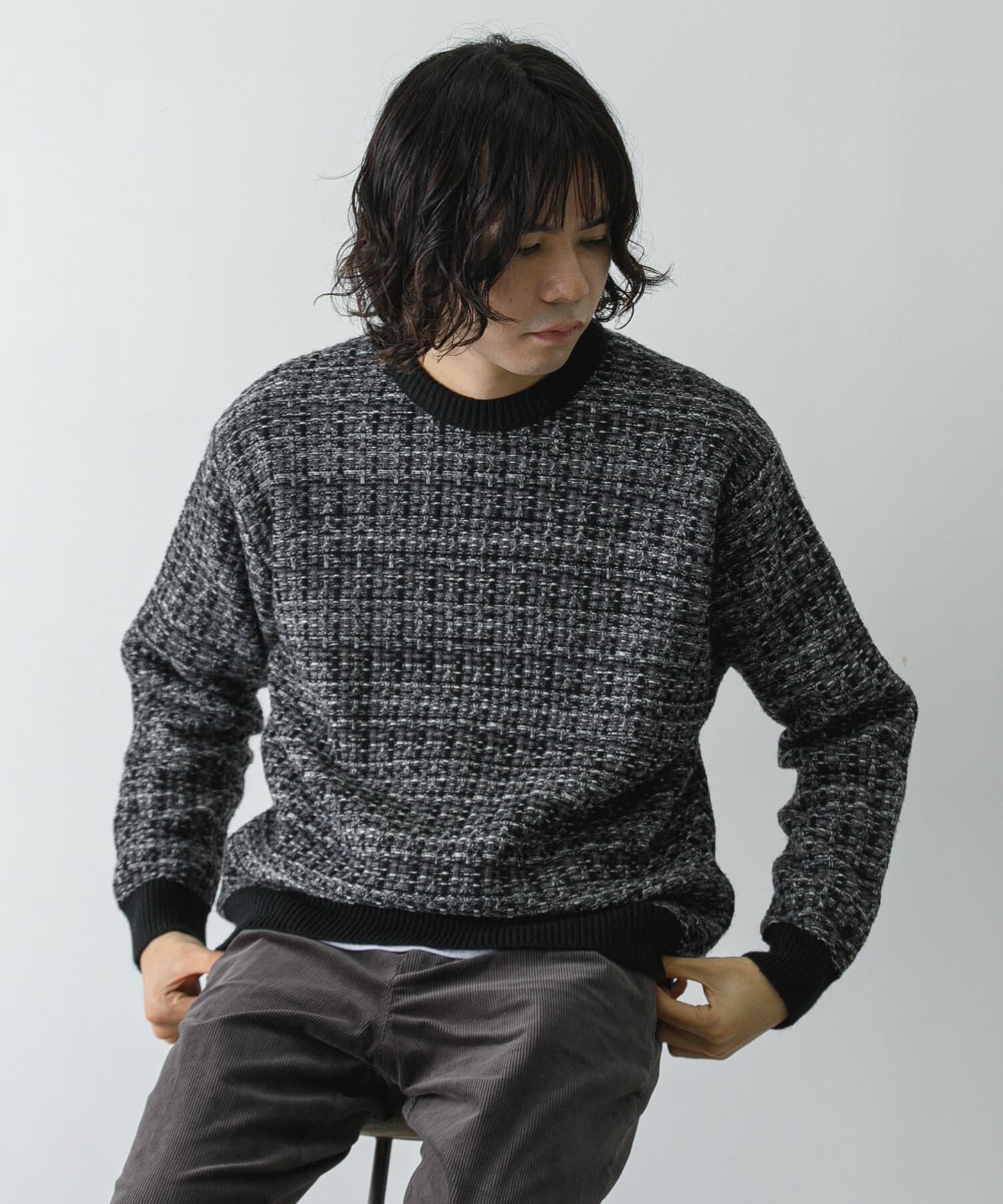 URBAN RESEARCH DOORS「ツイードライク ジャガードニット」|ニット・セーター|