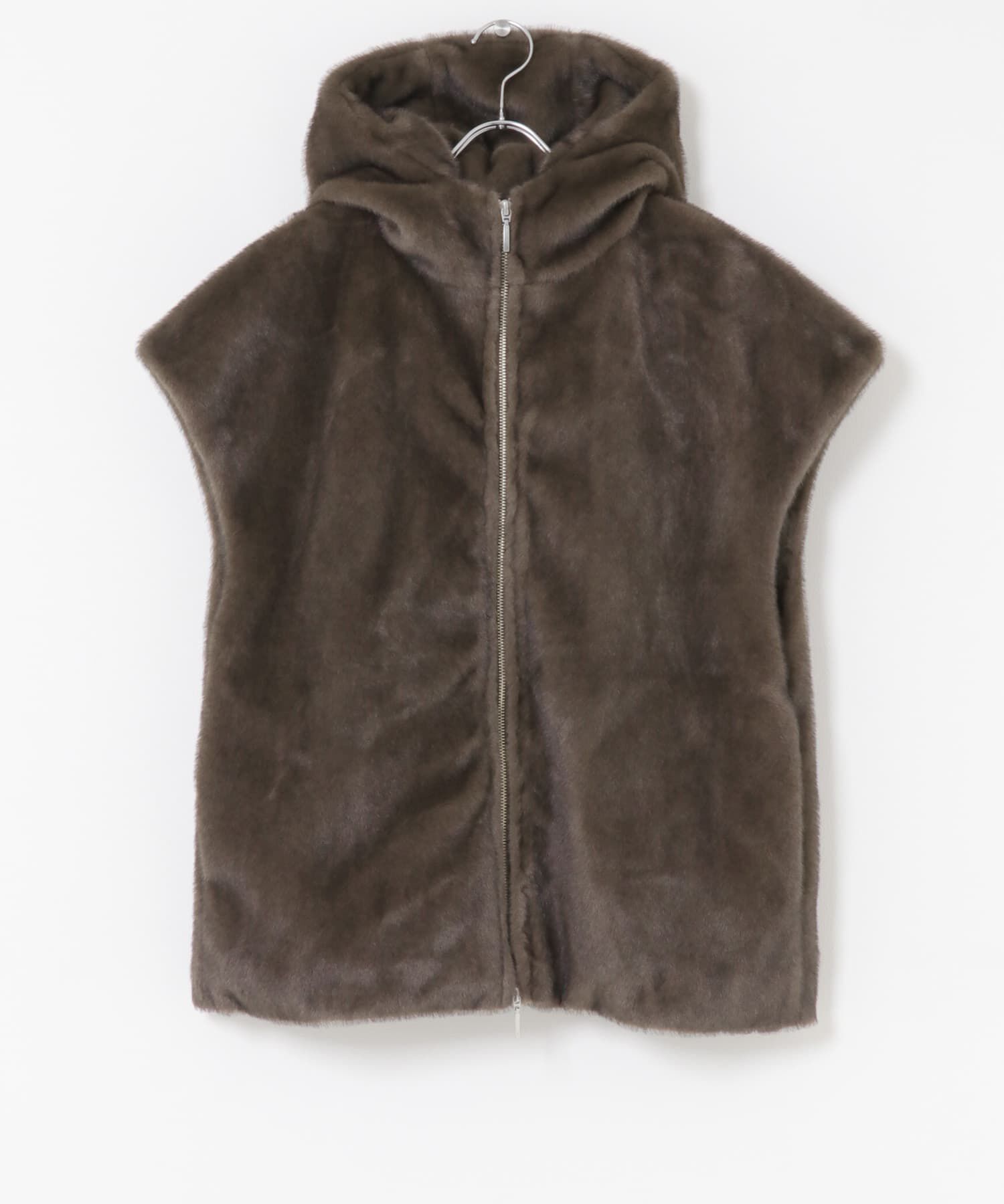 URBAN RESEARCH ROSSO「ECOPELファーフードジレ」|ノーカラーコート|