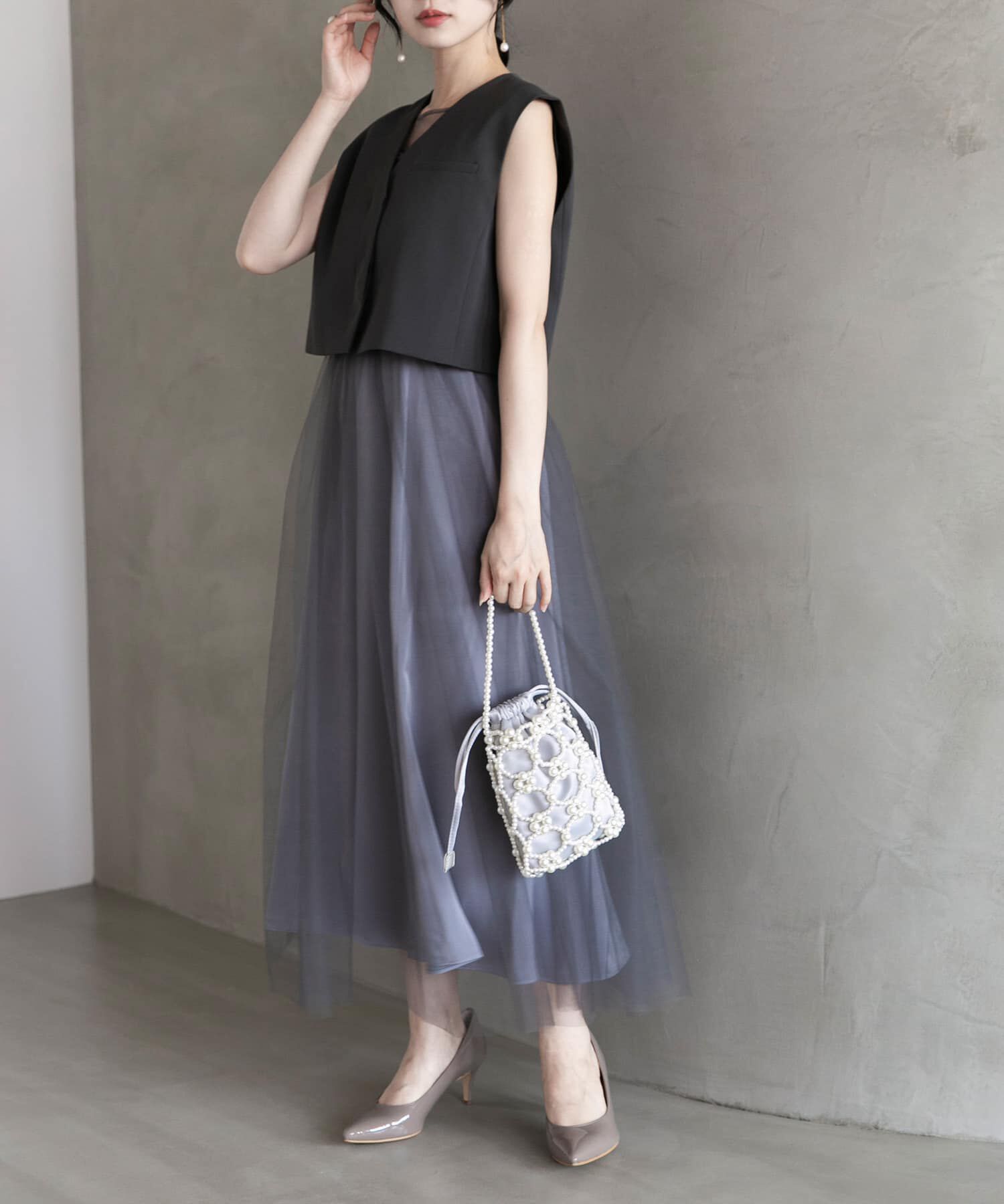 URBAN RESEARCH ROSSO「ベストセットチュールドレス」|ワンピース|グレー